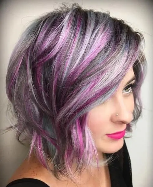 grey ,Blonde, purple mix haircolor