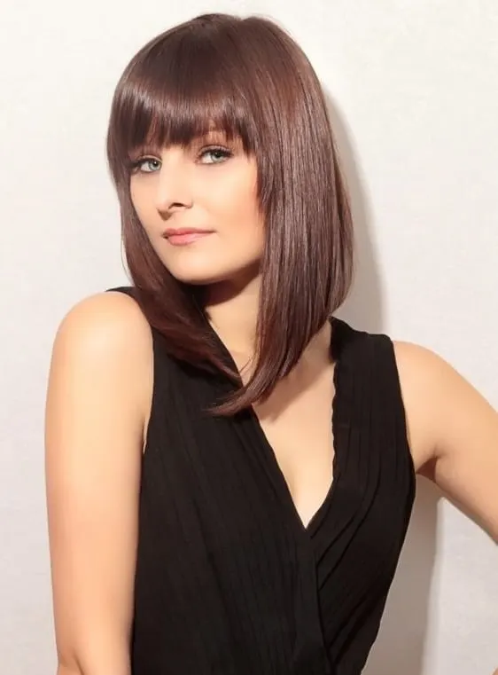 Sleek A-line Lob with Blunt Bangs