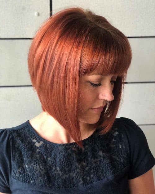 red a-line bob with bangs