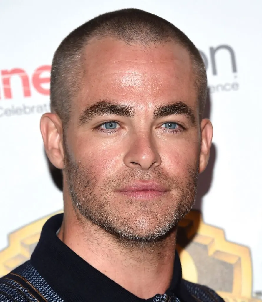 Actor Chris Pine With Buzz Cut