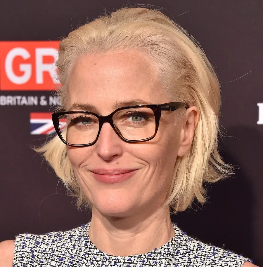 Actress Gillian Anderson over 50 with Short Blonde Hair
