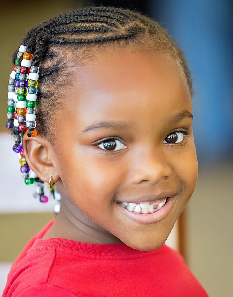 African American black toddler girl braids with beads