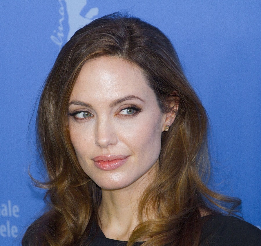 Angelina Jolie With Brown Hair And Blue Eyes