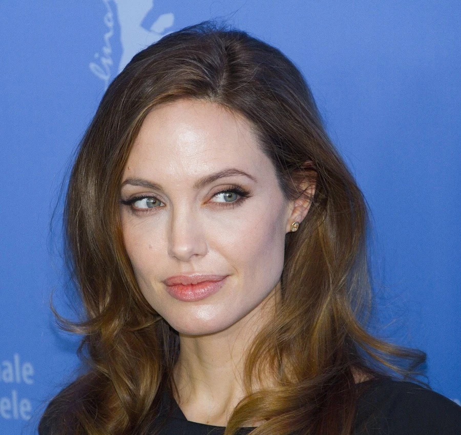 Angelina Jolie With Brown Hair And Blue Eyes