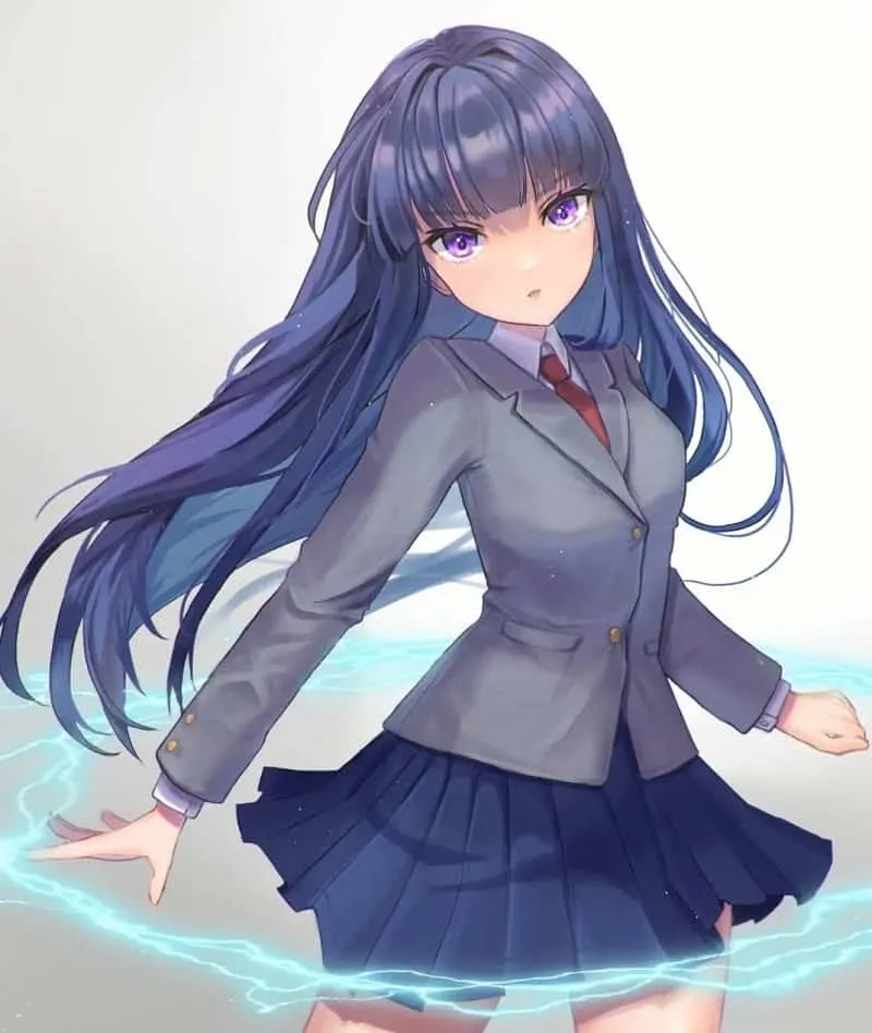 Anime Girl Rika Furude with Long Blue Hair and Bangs