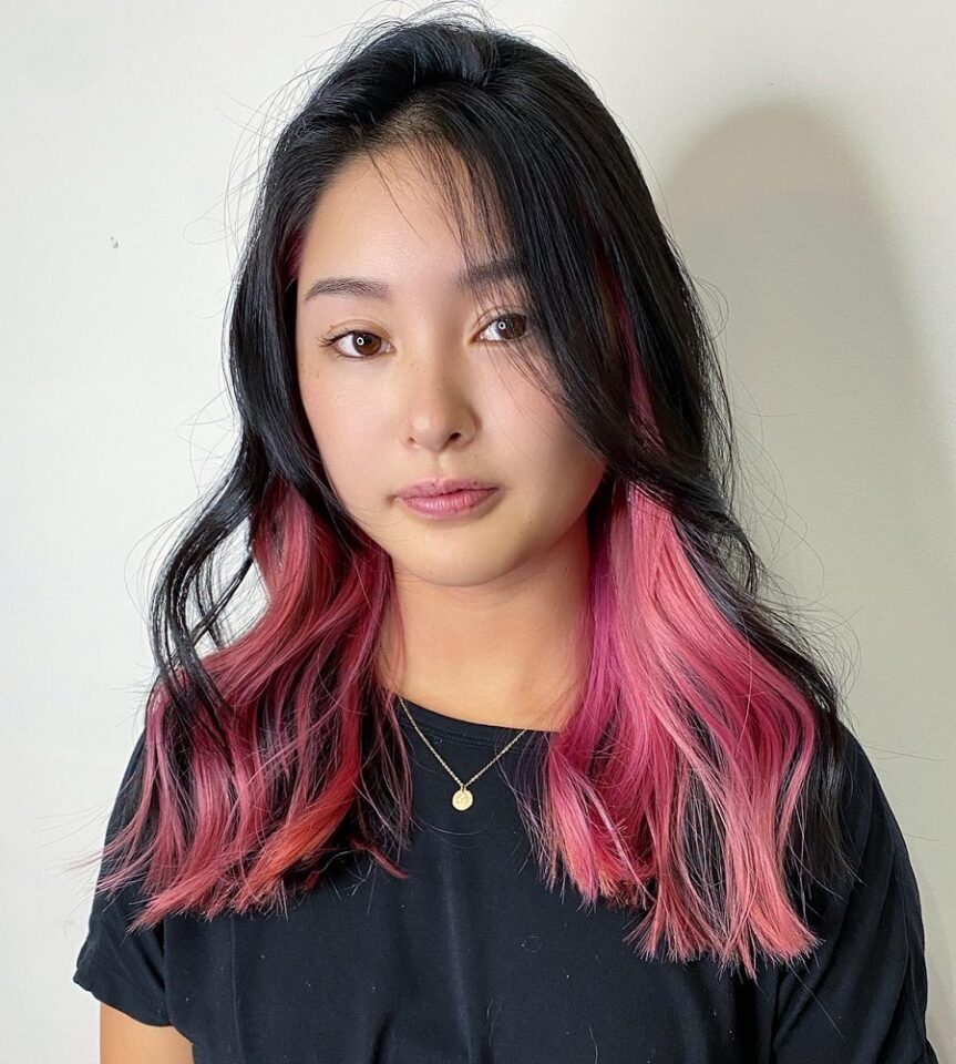 Black Hair with Pink Underneath: Top 20 Looks