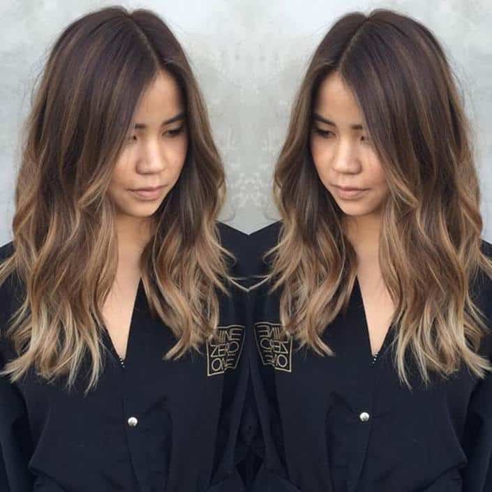 Asian women's hair with highlights