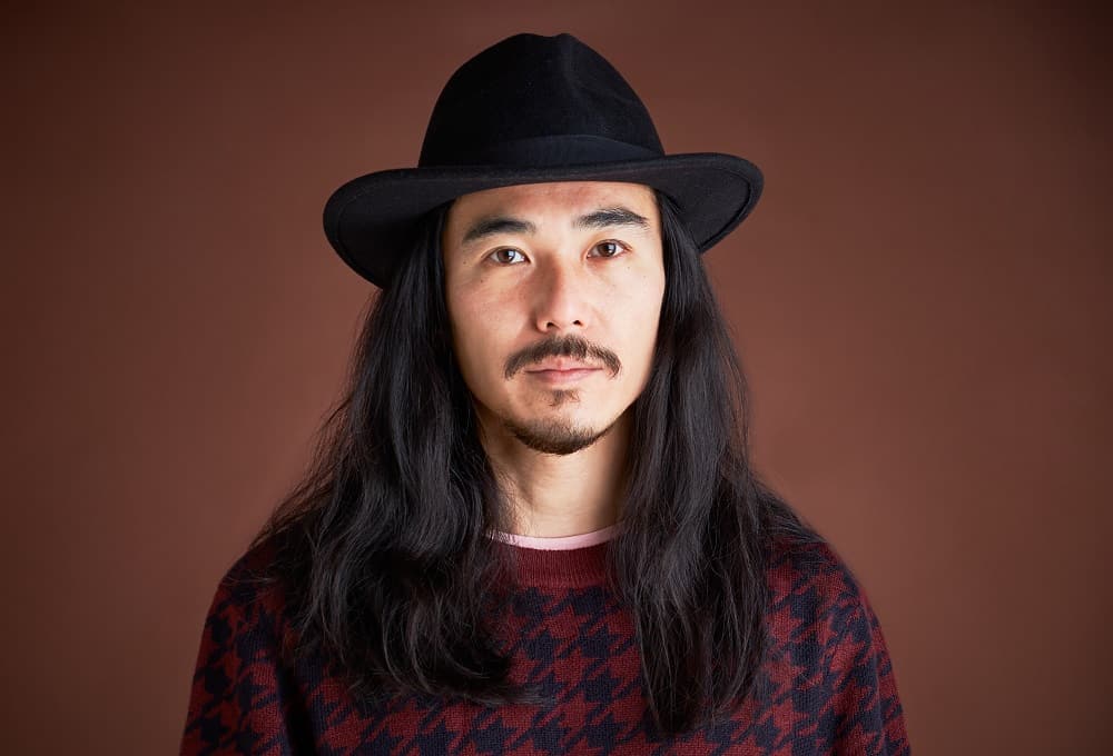 Asian long hair with beard and hat