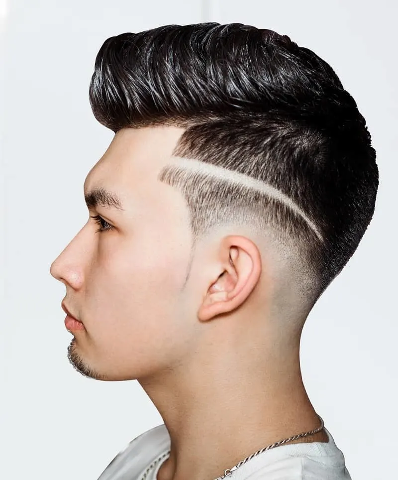 Asian low bald fade with design