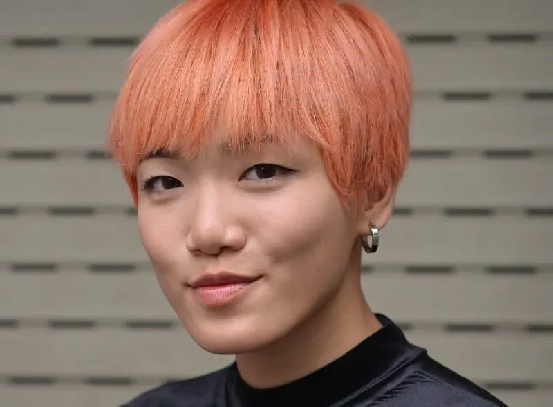 Asian pixie cut with peach pink color