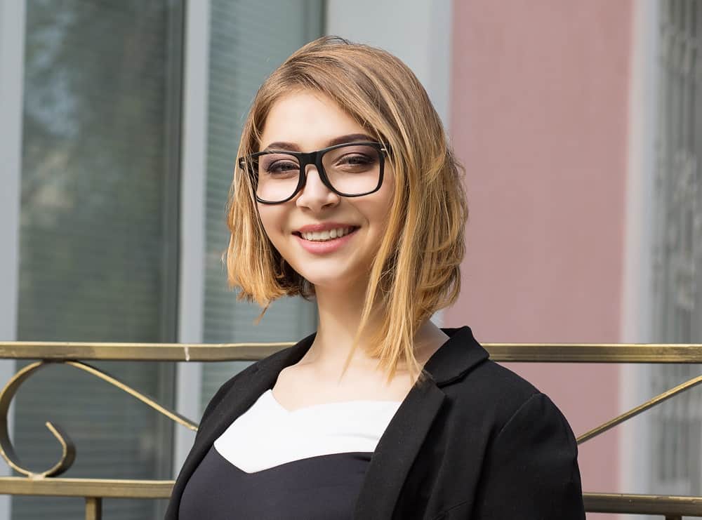 Asymmetrical hairstyle with glasses