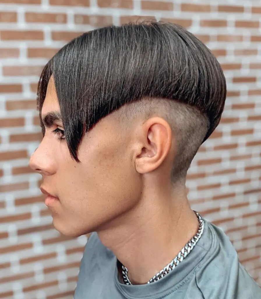 Asymmetrical mushroom haircut for men