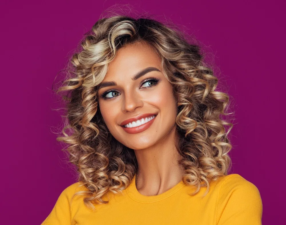 Best Haircuts for a Square Shaped Face - Highlighted Curls