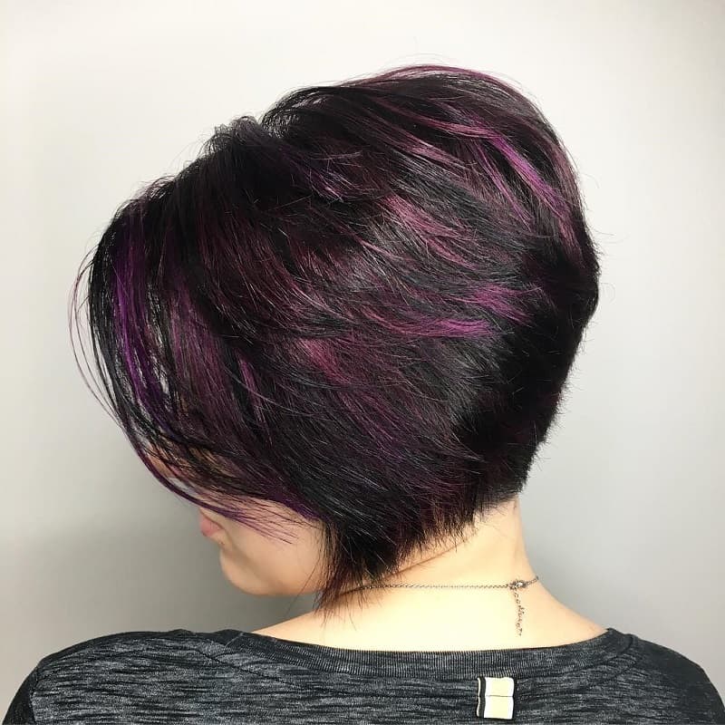 Black and Purple Stacked Bob Cut