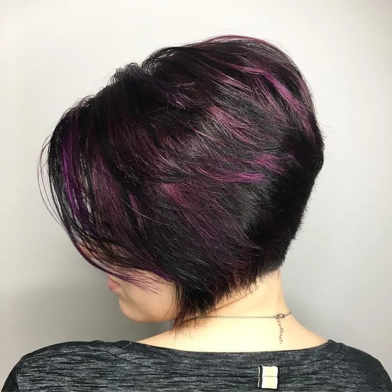 Black and Purple Stacked Bob Cut