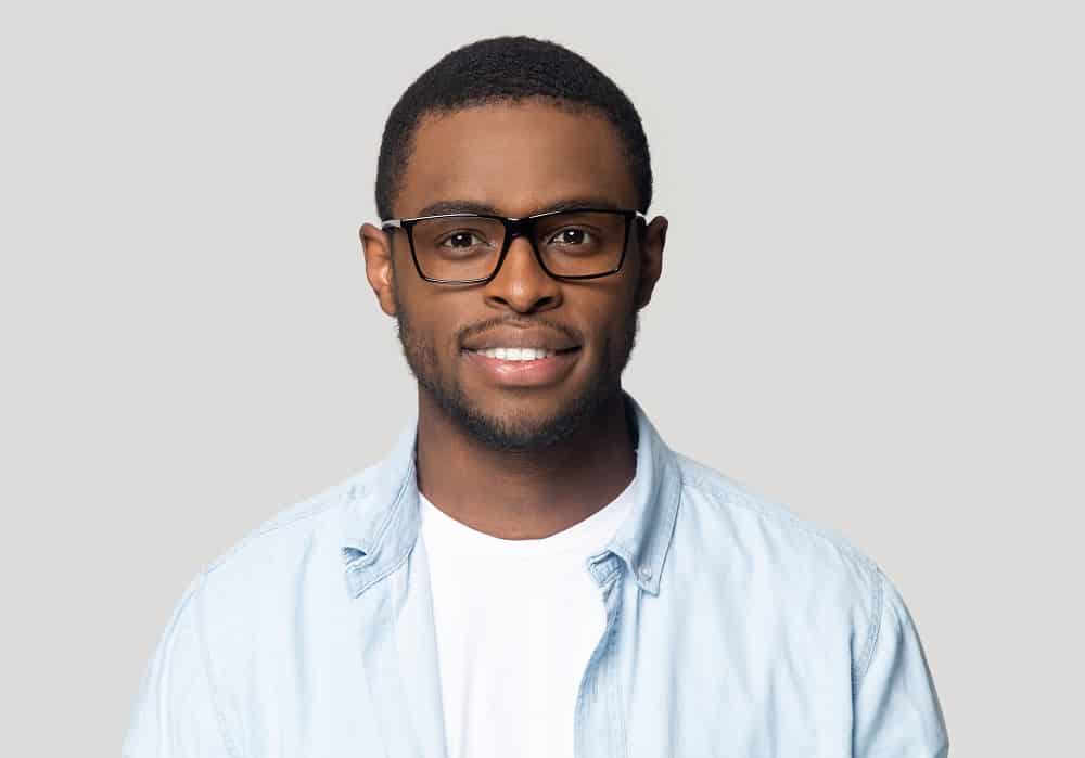 Black men's hairstyle with glasses