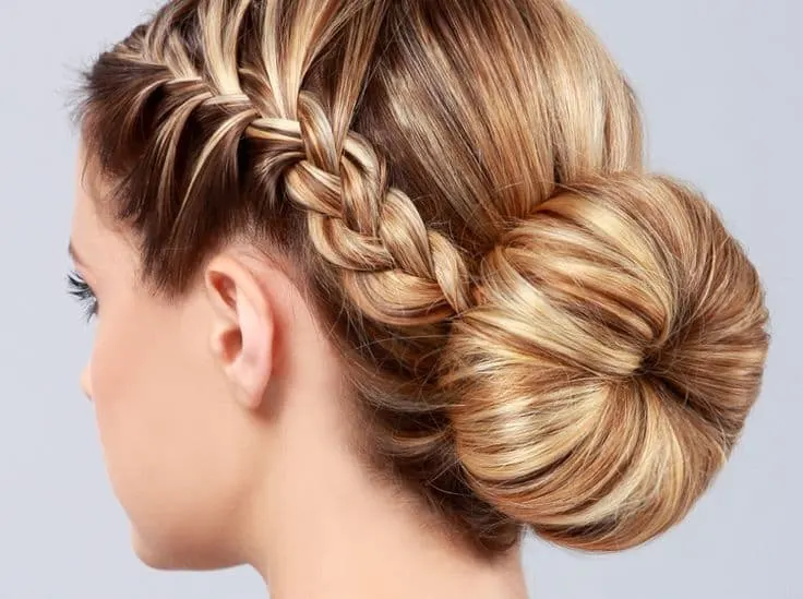 Side French Braid Bun hairstyle for women 