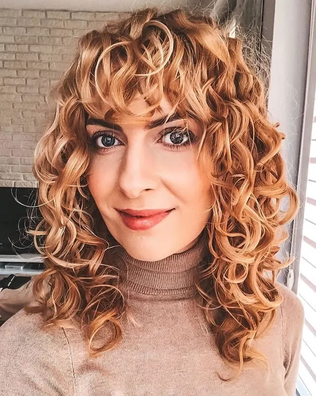Blonde Curly Hair with Bangs