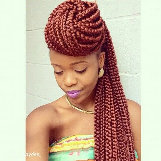 Chic red box braid hairstyle for black women 