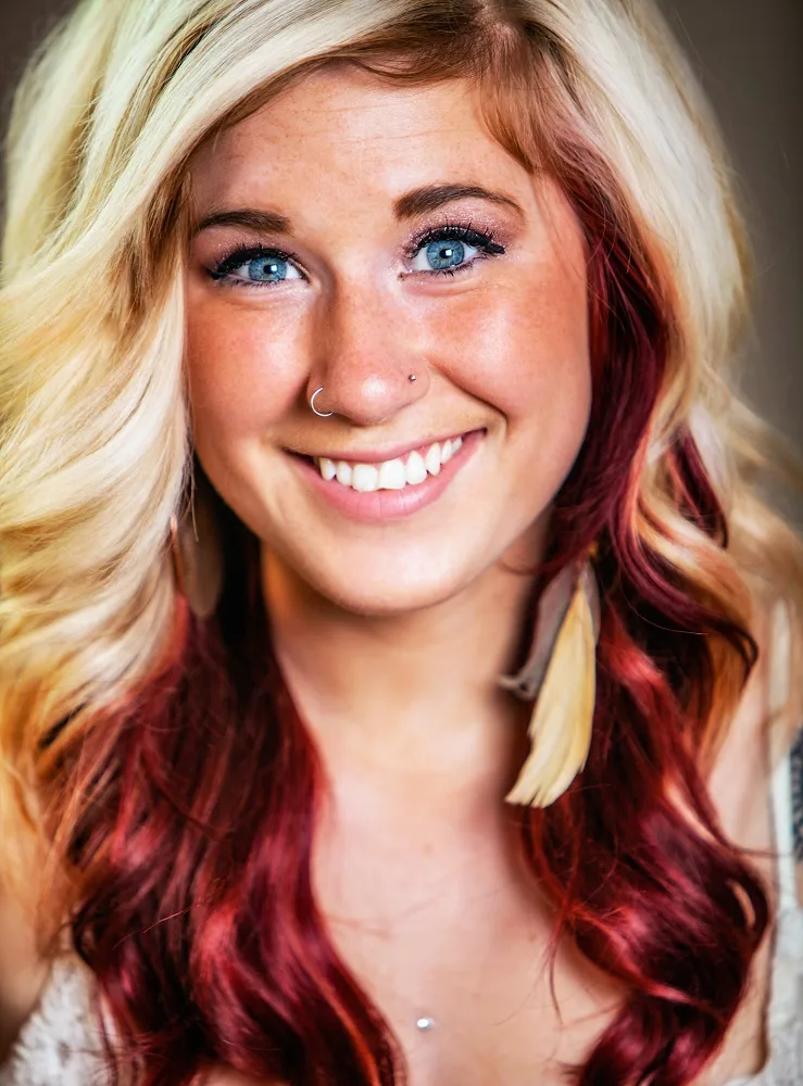 Blonde with Chestnut Underneath Hair  Color for Women with Blue Eyes
