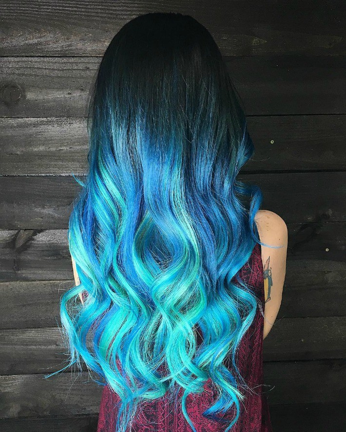 light green with blue ombre hair