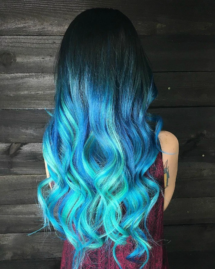 light green with blue ombre hair