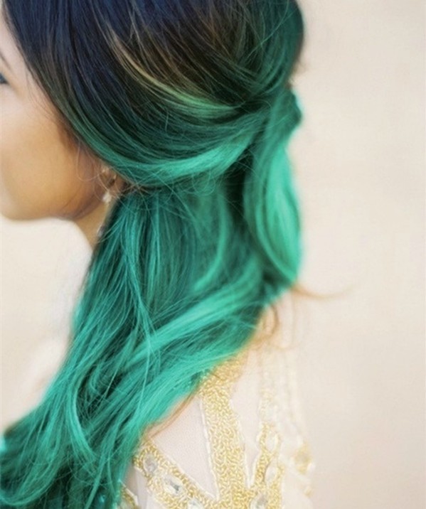 Blue with green hair color with Yellow strand