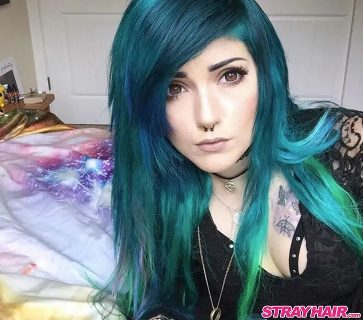 Blue highlights with green hair color