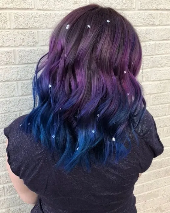 black hair with purple and blue ombre