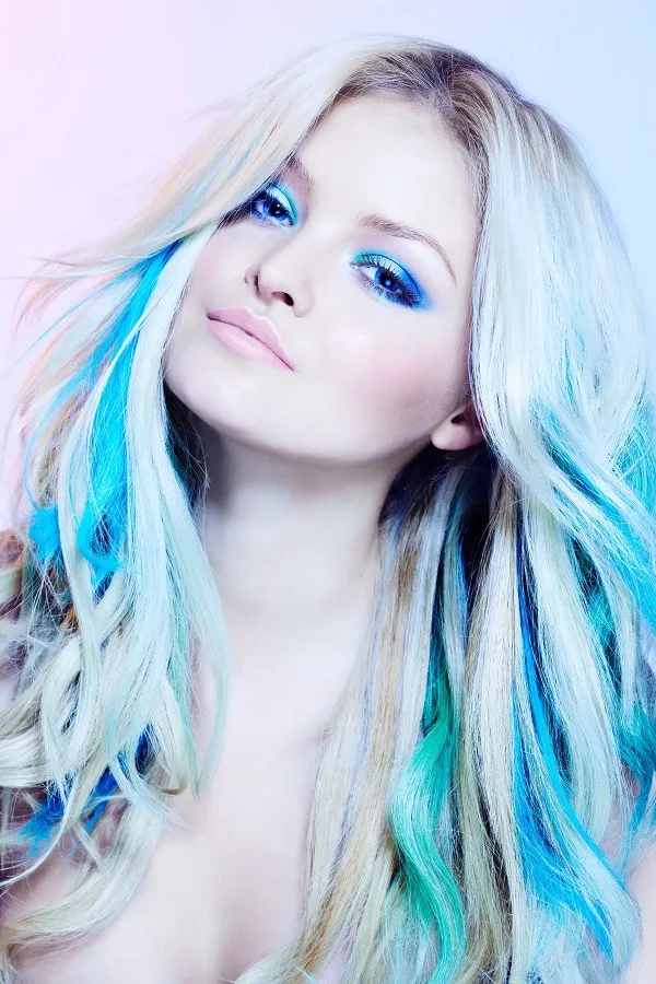 Blue peekaboo hair highlights