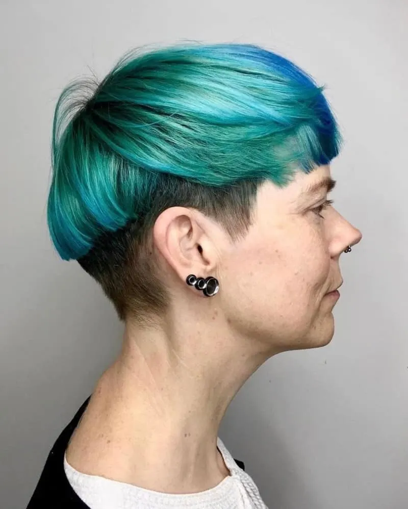 Bowl Mushroom Cut on Teal Blue Hair