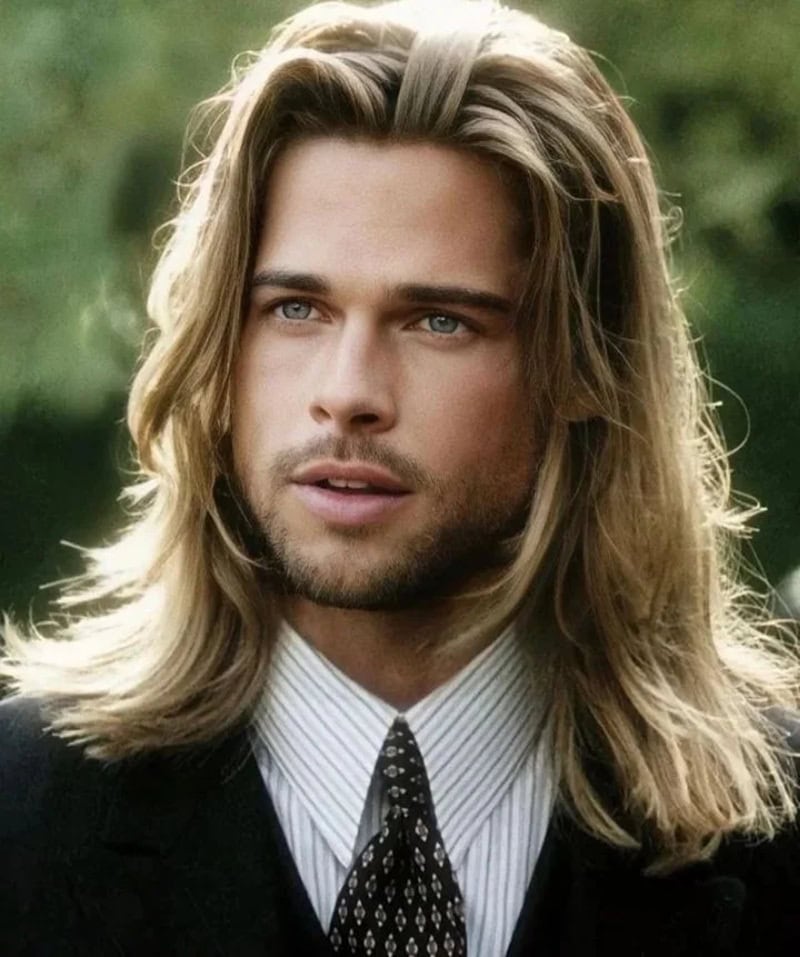 Brad Pitt With Long Blonde Hair and Short Beard