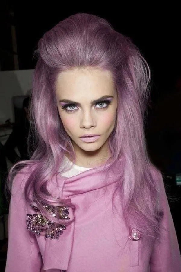 Cara Delevingne with lavender purple hair
