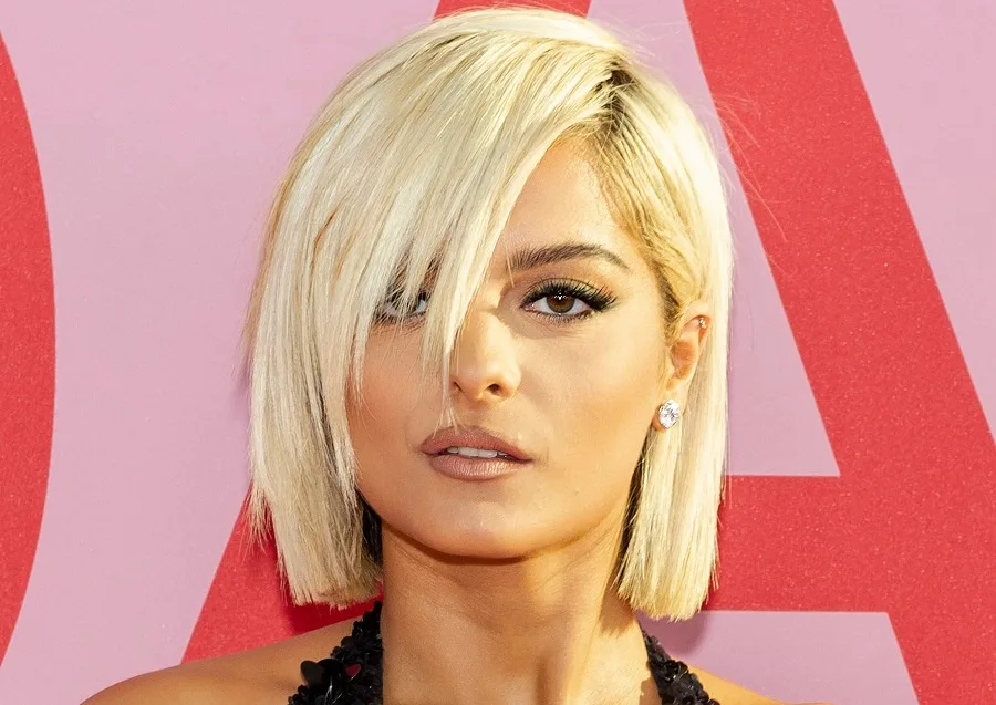 Celeb Bebe Rexha with Side Bangs