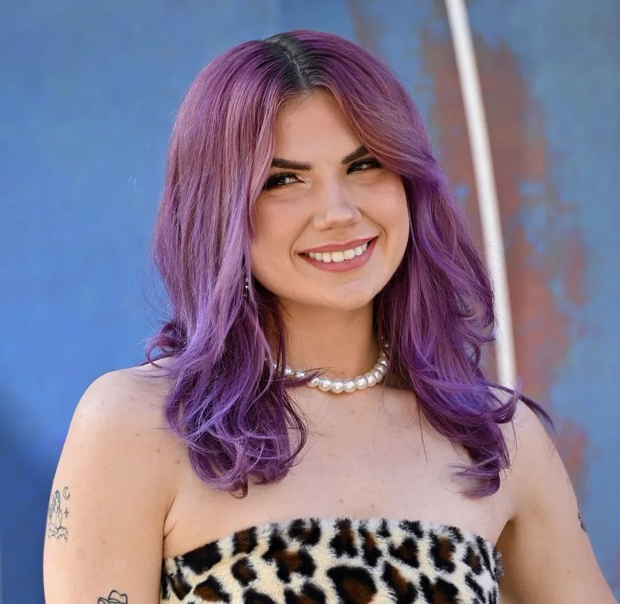Celebrity Bailey Spin with purple hair