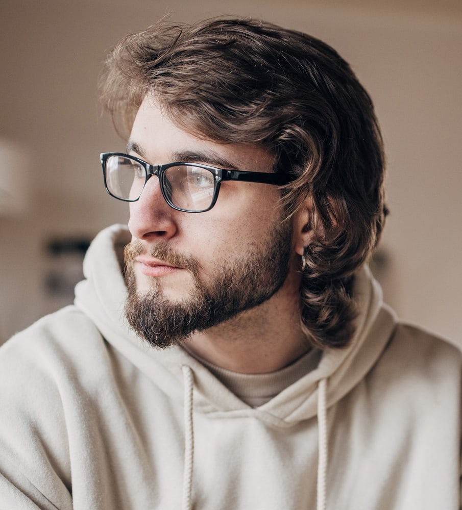 Chin-Length Hairstyle for Men  with Glasses