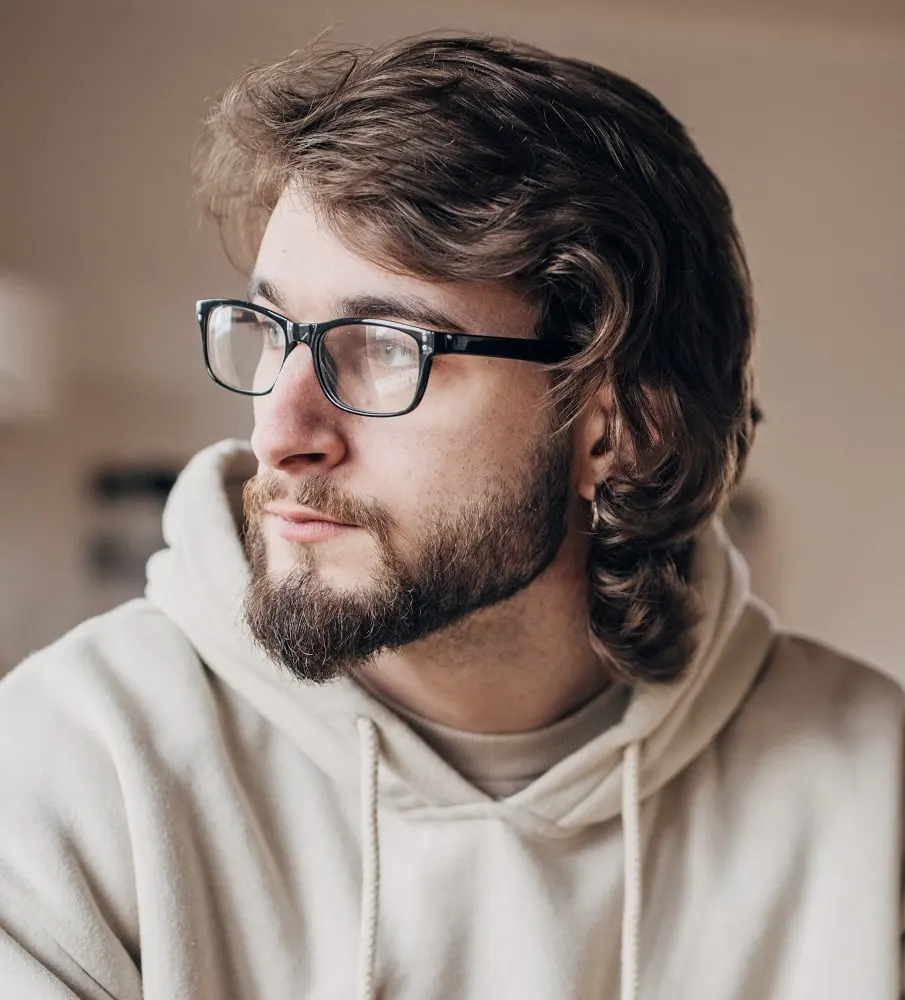 Chin-Length Hairstyle for Men  with Glasses