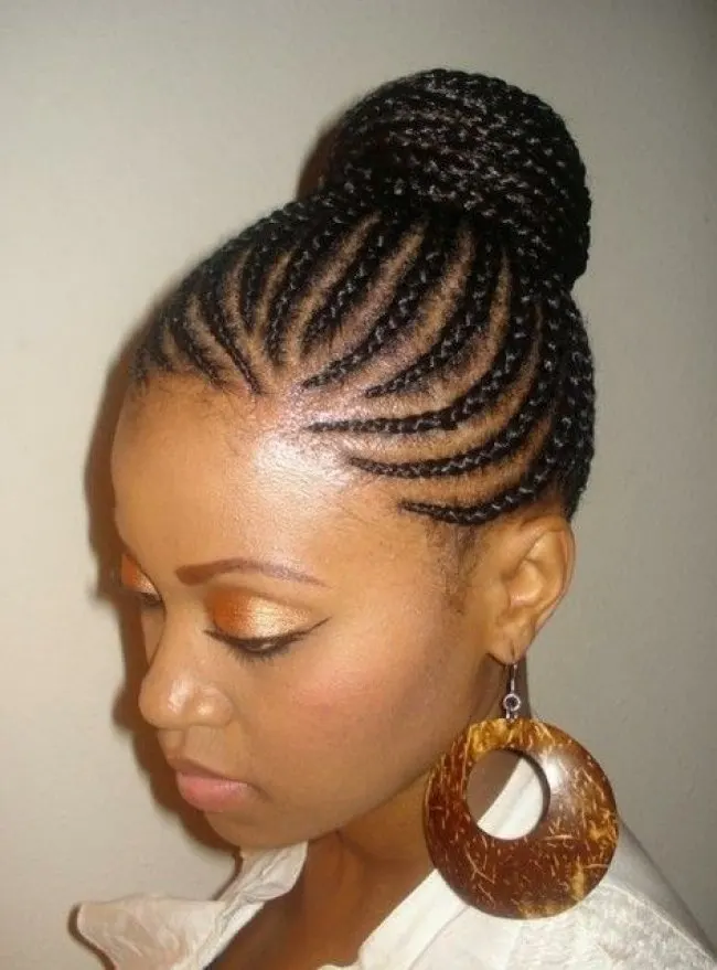 High bun Cornrow Braids Hairstyles For Black Women