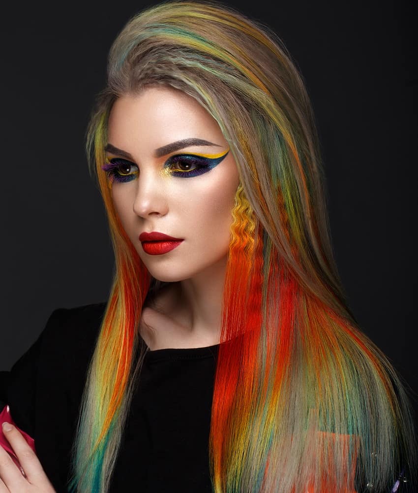 Crimped Rainbow hair