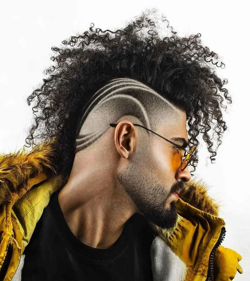 Curly Hair Undercut for Men with Design