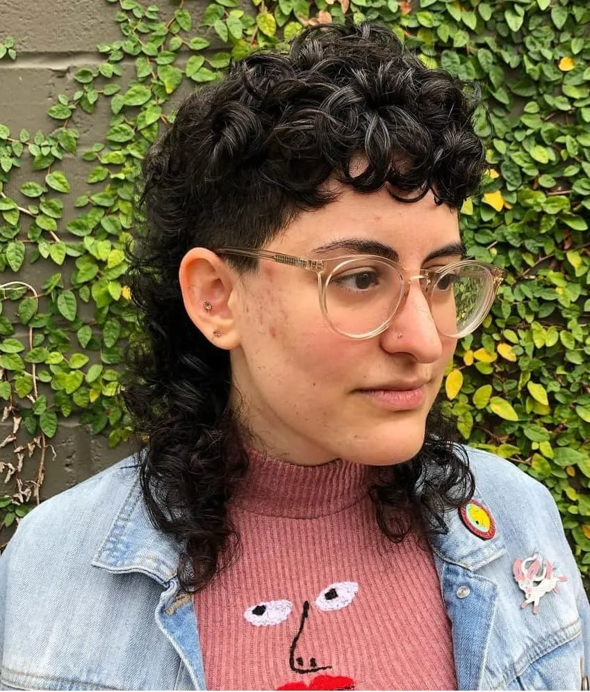 Curly Mullet for Women with Eyeglasses