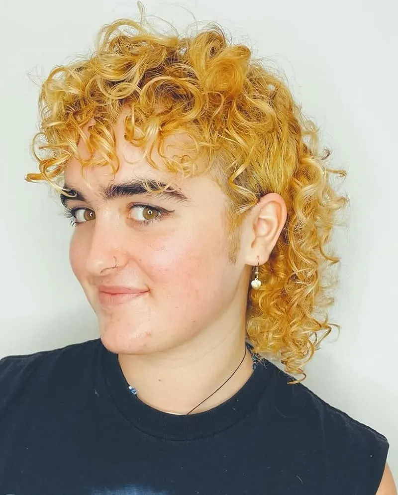 Curly Mullet on Yellow Blonde Hair for Women