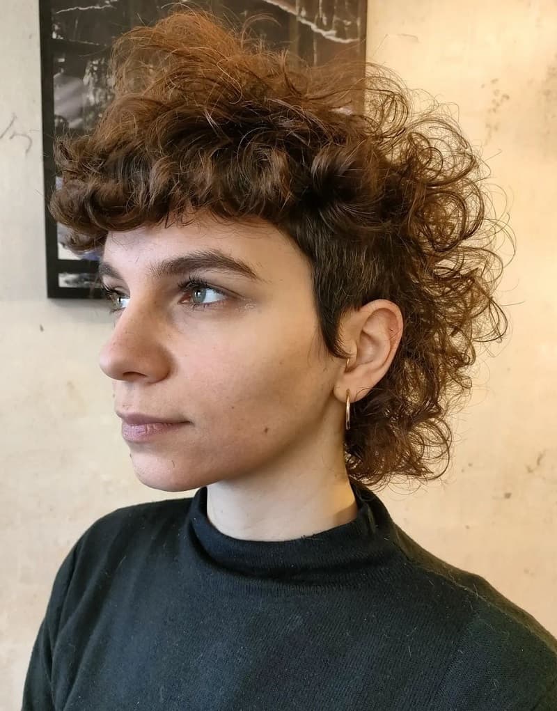 Curly Mullet with Curly Bangs