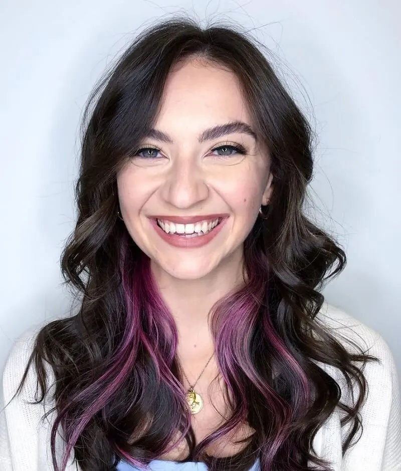 Dark Brown Hair with Purple Highlights