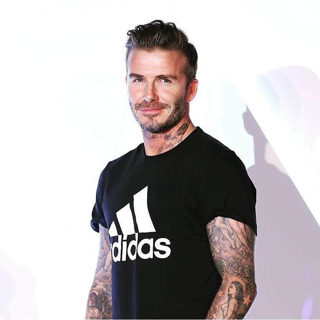 David Beckham with short slicked-back quiff haircut