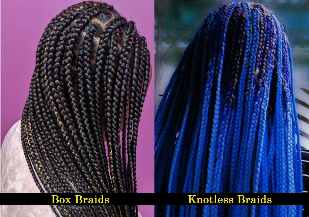 Regular box braids vs. no-knot box braids