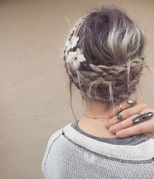 Floral Milkmaid braids hairstyle for girl
