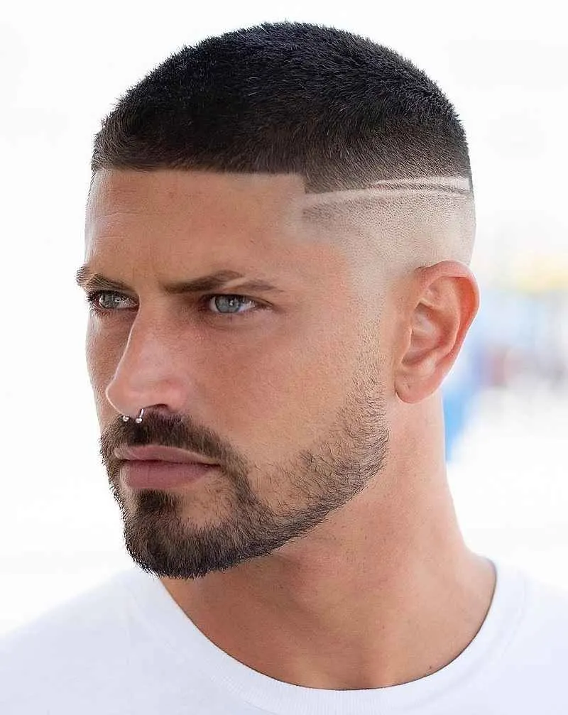 Double Lines on Temple for Men with Eyebrow Cut