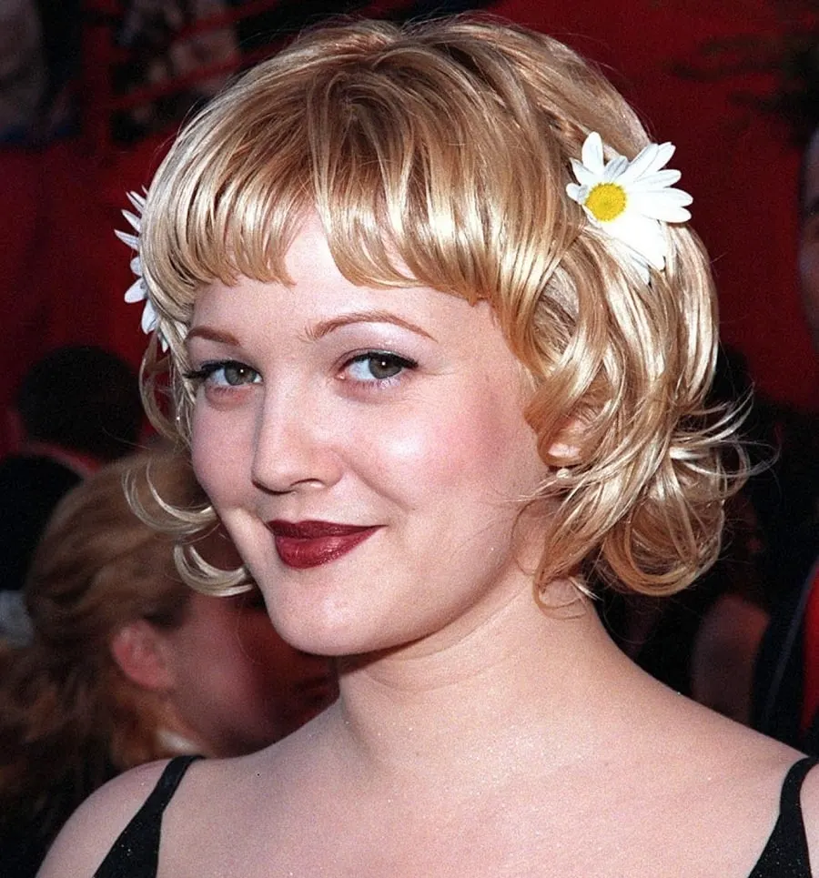 Drew Barrymore 90s Short Bob With Bangs