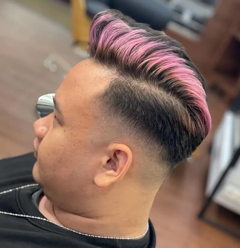 Drop Fade Haircut with Pink Highlights